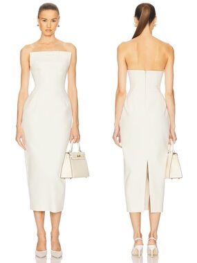 HELSA S Curve Strapless Midi Dress Cream NEW with tags